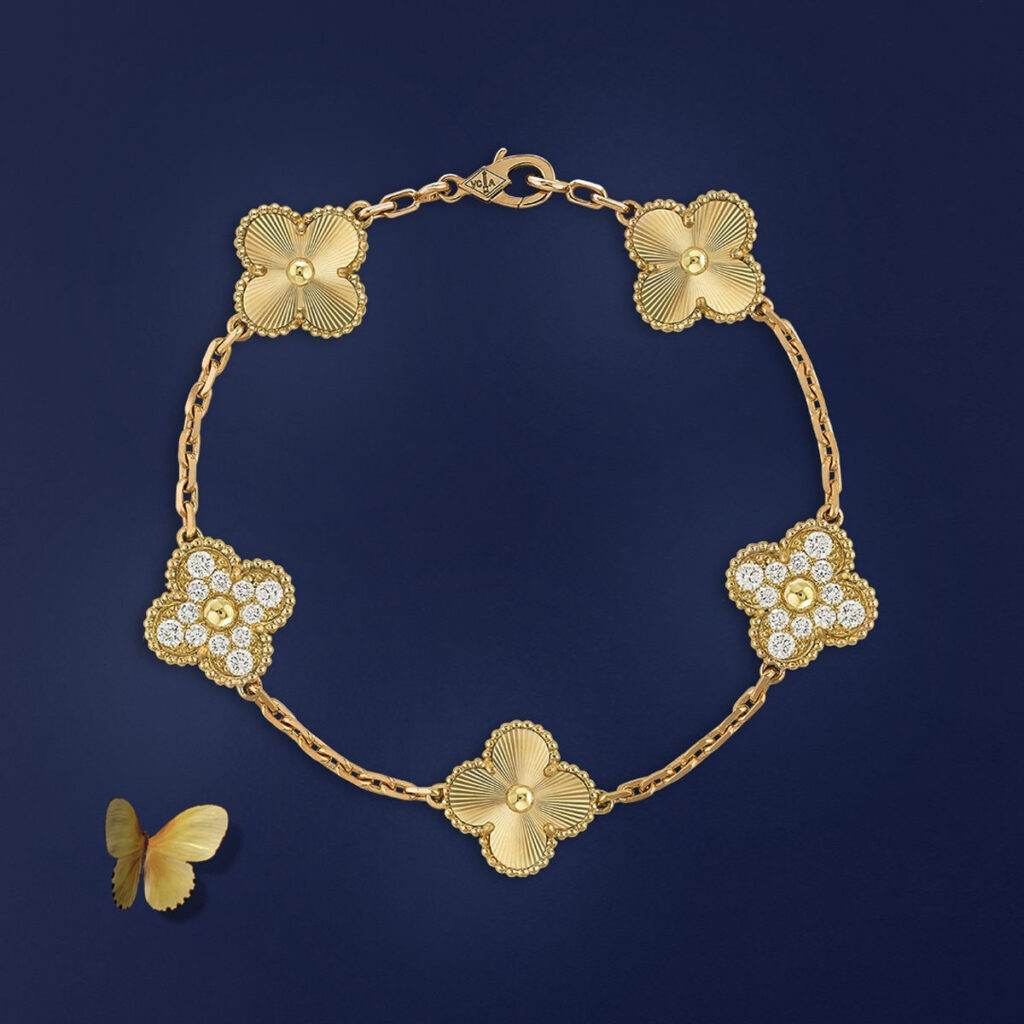 van cleef, alhambra bracelet, luxury jewellery, clover motif